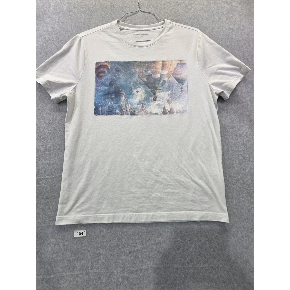 Banana Republic Mens Hot Air Balloon Graphic T-Shirt Gray Large Crew Neck Cotton